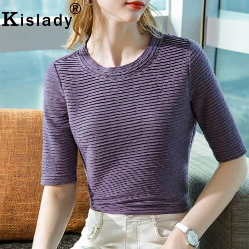 Kislady 2021 Plus Size Solid Gothic Shirts Tops Sexy O-Neck Temperament Striped Shirts Korean Half Sleeve OL Charming Clothes