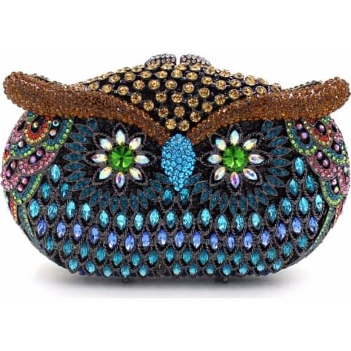Bee In Fly Sparkling Owl Clutch Womens Small Crystal Evening Handbags Wedding Party Cocktail Bag Coin Purse Cocktail Dinner Bag