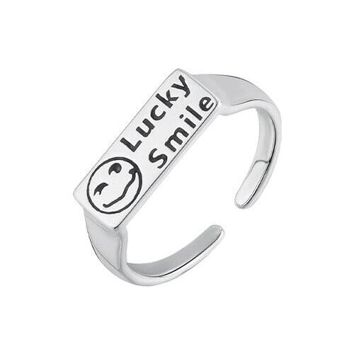 Luxury Wild Korean Version of Simple Fashion Square Silver Cold Wind Smile Ring Couple Jewelry Wedding Party Accessories Simple