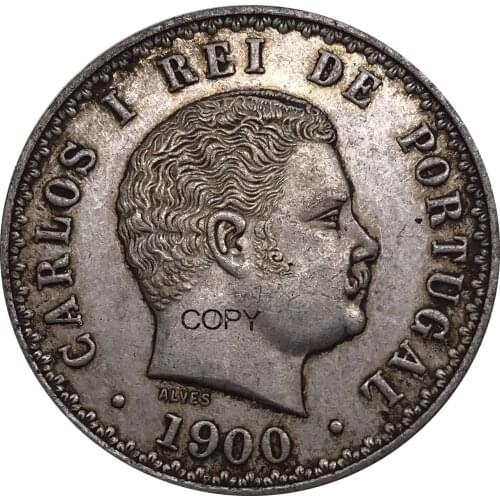 1900 Portugal Coin 500 Kings Charles I Metal Cupronickel Plated Silver China Casting Souvenir Copy Collectible Coins