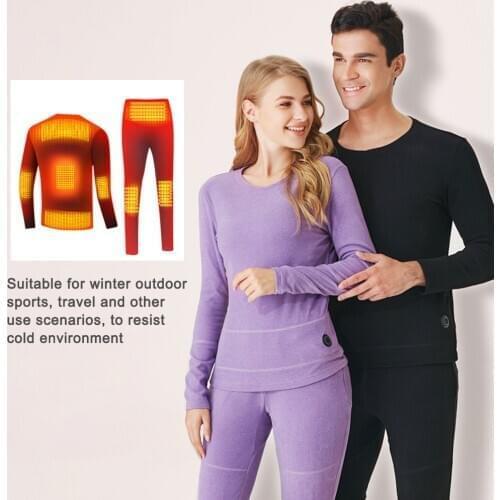 Winter Skiing Heating Underwear Set USB Battery Powered Heated Thermal Tops Pants Smart Phone Control Temperature Warm Suit