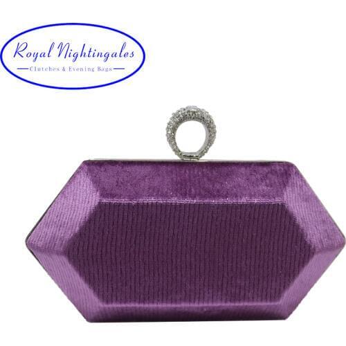 Royal Nightingales Mini Ring Clutch Purses Velvet Purple Clutch Evening Bags and Handbags for Womens Party Prom