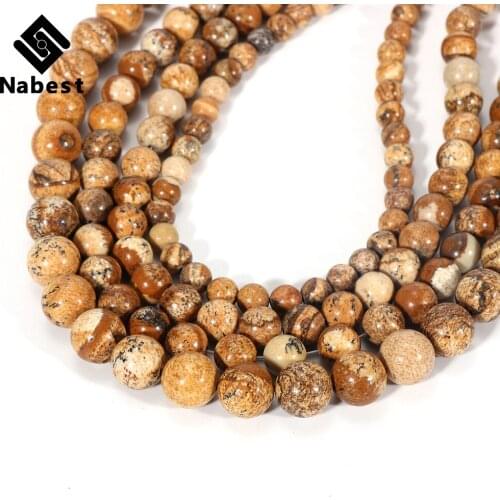 4/6/8/10/12mm Natural Yellow Picture Stone Round Loose Beads For DIY Jewelry Making DIY Necklace Bracelet Space Beads