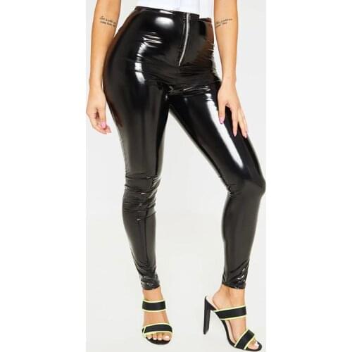 Women Stretchy Faux Leather Leggings PVC Pencil Pants Ladies Sexy Latex Leather Black High Waisted Tights PU Trousers New Custom
