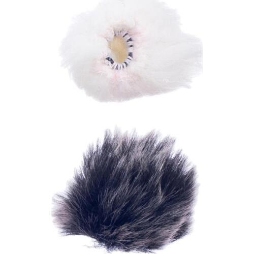 Tooyful 2 Pieces Mini Black +White Fur Microphone Windscreen for Lapel Lavalier Mic 0.5cm
