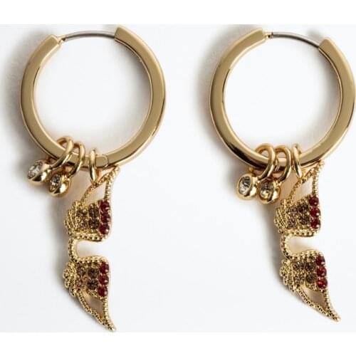 2021 Fashion Hoops Colorful Diamonds Hoop Earrings Gold Plating Decoration Wings Earrings