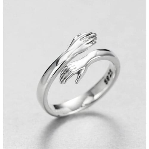 925 Sterling Silver Jewelry Love Hug Ring Retro Fashion Vintage Adjustable Size jz196