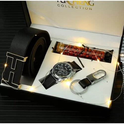 Fashion creative personality variety combination mens quartz watch wallet belt key ring gift set Christmas New Year present
