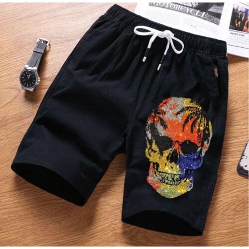 Hot drill Men Summer Shorts Mens Streetwear Hip Hop Rhinestones Short Casual Shorts Big Size