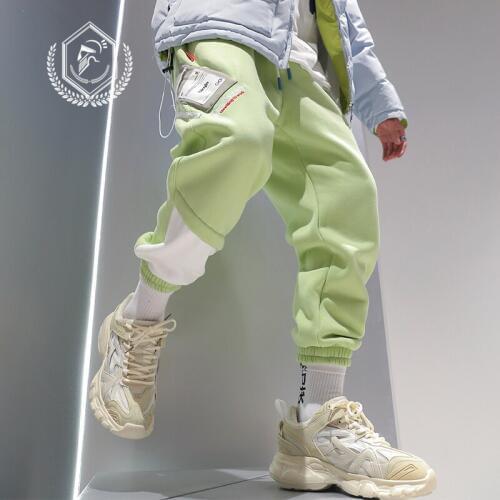 Men Loose Fleeve Heavyweight Harem Jogger Pants Safari Style Patchwork Ankle-Length Hip Hop Pants