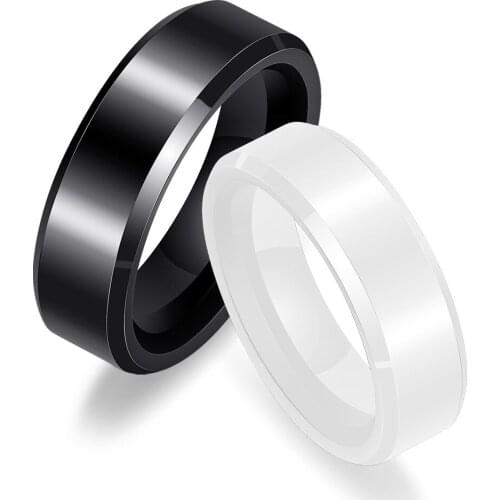 Stainless Steel Black White Ceramics Men Finger Ring Jewelry Gift For Him Size 6-10 Lovers Gifts