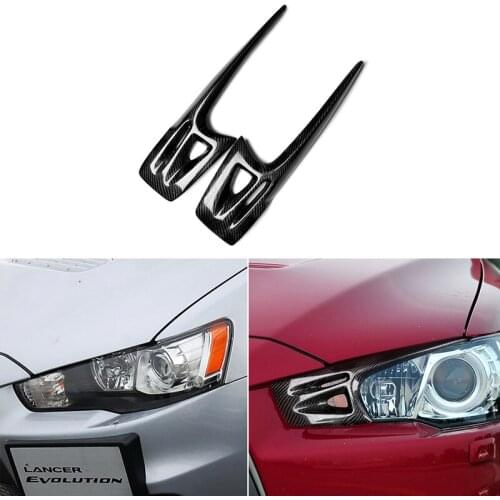 For Mitsubishi Lancer EVO X 10 Outlander B Style Real Carbon Fiber Headlight Cover Eyebrow Eyelids Car Sticker Trim Protector