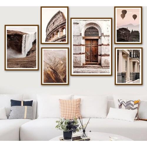 Waterfall Canyon Door Colosseum Bagan Wall Art Canvas Painting Nordic Posters And Prints Wall Pictures For Living Room Decor