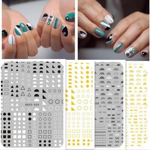 Newest HANYI 54 56 58 triangle circle design nail art sticker decal stamping back gule DIY nail decoration tools