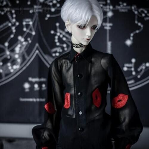 New Uncle 1/3 BOY SD10 girl BJD SD Doll Clothes Lantern Sleeve Red lip Sexy Black chiffon Shirt