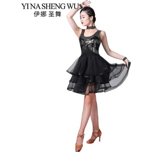New Latin Dance Competition Dress Performance Costume Sequined Mesh Dance Dresses Women Latin Dance Salsa Cha Cha Ballroom Dress