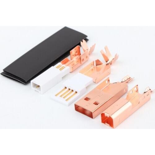 One Set Tellurium copper Rose Gold Plated USB A + USB B Type A-B Plug, DIY USB Cable connector jack