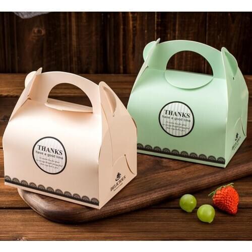 Portable Handle Bakery Cake Boxes Mousse Cookies Pastry Packaging Boxes Pinkk Blue Free Shipping Wholesale SN493