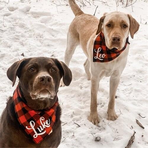 Personalized Plaid Dog Bandana Custom Name Dog Bandana Pet Bandana Lovely Christmas Gift Dog Cotton Collar Neckerchief