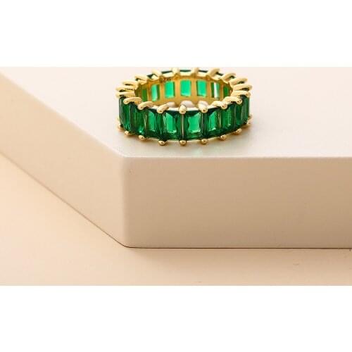 Luxury Brand New Rainbow Ring Gold Eternity Wedding Jewelry Wholesale Cheap Rings For Women Green Stone 2021