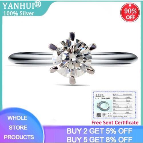 With Certificate Luxury 18K White Gold Silver 925 Ring 1ct 6mm Solitaire Zirconia Diamond Jewelry for Women Girlfriend Gift R018