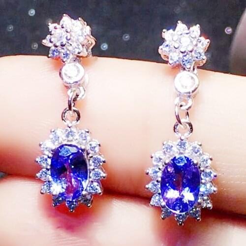 Natural real blue tanzanite luxury drop earring Per jewelry 4*6mm 0.55ct*2pcs gemstone 925 sterling silver Fine jewelry X218335