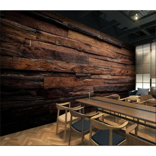 Dark Brown Retro Nostalgic Wood Grain Striped Mural Wallpapers for Living Room KTV Bar Cafe Restaurant Wall Paper 3D Home Decor