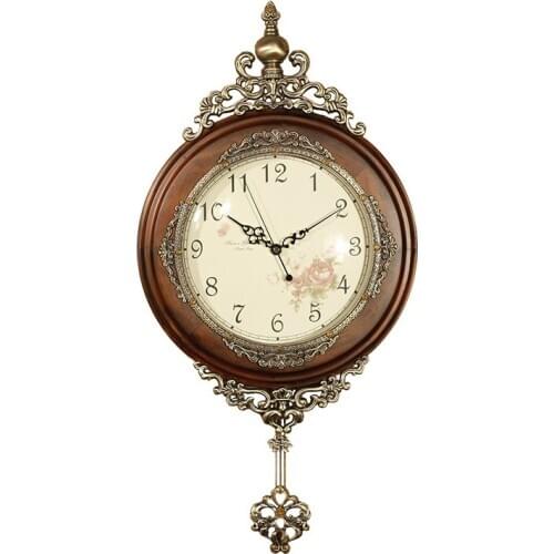 Vintage Luxury Wall Clock Silent Digital Big Antique Wooden Pendulum Wall Clock European Rural Reloj De Pared Home Decor AD50WC