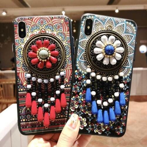 Vintage Floral Tassel Case for IPhone 12 Pro 11 Pro Xs Max Xr X 8 7 Plus SE Soft Silicon Back Cover Ethnic Style Travel Souvenir