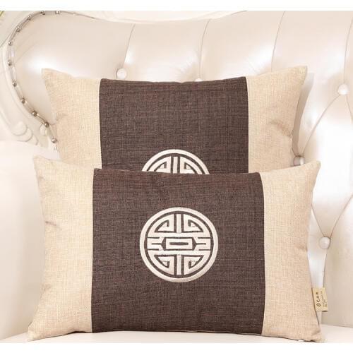 Embroidery Joyous Christmas Pillow Case Linen Cushion Cover Chinese Vintage Sofa Chair Cushion Decorative Lumbar Pillow Covers