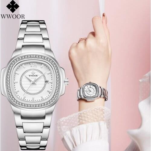 WWOOR Brand Silver Watches For Women Quartz Watch Luxury Elegant Casual Dress Ladies Wrist Watches Female Clock Relogio Feminino