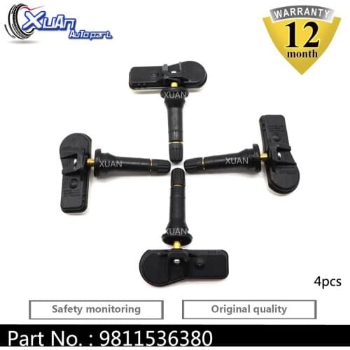 XUAN 4PCS Tire Pressure Monitor Sensor TPMS 9811536380 9673860880 For Citroen Berlingo Multispace C5 C-Elysee DS9 207 Tepee Van