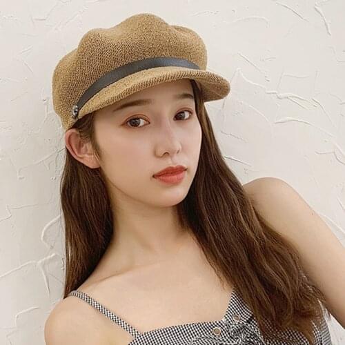 Women Summer Short Brim Newsboy Cap Breathable Octagonal Cap Washable Straw Hats For Women Beach Sun Hat Boina Berets Casquette
