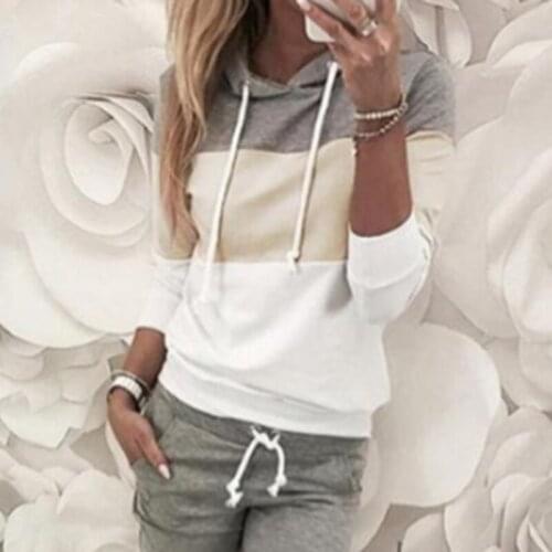 Women Sweatshirt 2021 Autumn Spring Trendy Womens Warm Patchwork Color Block Stitching Long-sleeved Casual All-match Hoodies