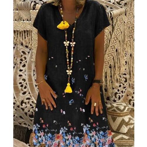 Women Dresses Print Short Sleeve V-neck Dress 2020 Boho Clothes Sundress Women Summer Casual Loose Dress Plus Size