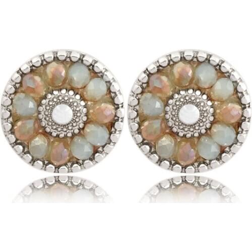 Classic Antique GOLD Color Plating Beas Decorated Button Stud Earrings For Women Girl Daily Dinner Party Jewelry