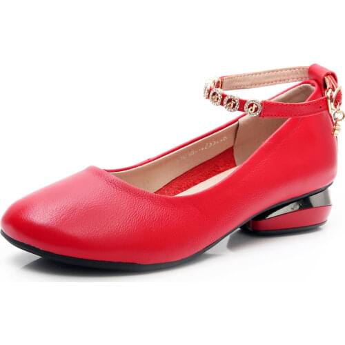 2020 New Spring Top Soft Cowhide Rhinestone Leather Shoes Concise Elegant Fashion Shoes Comfort Wear Low-heel Shoes Women Shoes