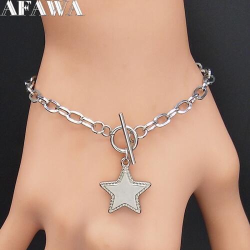 2021 Punk Star Stainless Steel Braceletst for Women Silver Color Chain Bracelet Jewelry pulsera acero inoxidable mujer B18581