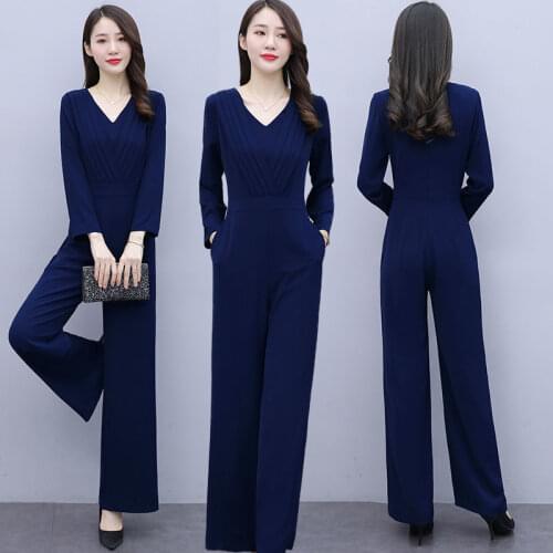 Women New 2021 Spring Autumn Office Ladies Elegant Jumpsuit Female Loose Long Sleeve Wide Leg Long Casual Overalls Rompers F280