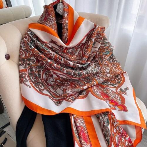 2021 Women Scarf Fashion Summer Print Silk Scarves for Lady Shawls Wraps Oversize Female Hijabs Pashmina Foulard Bandana Hijabs