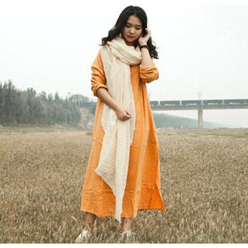 2020 Women Spring Autumn linen dress long sleeved long dress solid loose dress,big size S- 5XL 6XL Ladies Vestidos tops