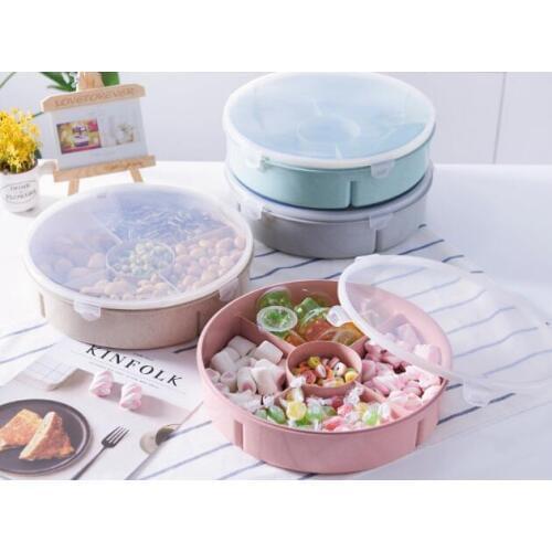 1PC Creative Wheat Straw Candy Boxes Sub-grid Cover With More Grid Fruit Plate Home Multi-function Nut Box With Lid ENS 002