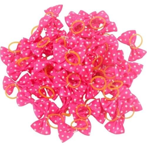 10/20pcs Dog Bows Hot Pink Polka Dots Ribbon Bowknots for Long Hair Dogs Yorkshire Dog Hair Accessories mascotas accesorios
