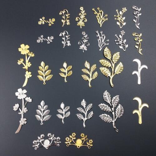 20 pcs/lot Metal Filigree branch Flowers Slice Charms base Setting Jewelry DIY Components
