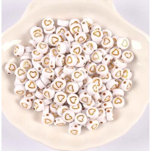 400/200 Pcs white and gold heart Acrylic Round Beads For Jewelry Making 7x3mm YKL0817
