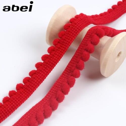 5Yards 10mm Red Pompom Lace Ribbon Wedding Craft Handmade Sewing Pom Pom Fringe Lace Trims Special Lace Fabric Supplier