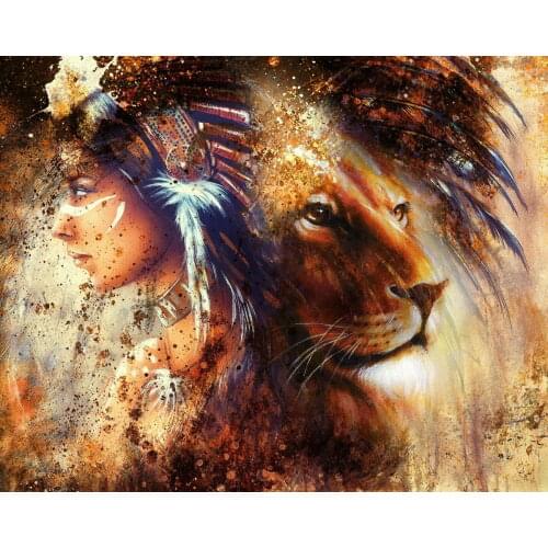 JMINE Div 5D Indian Woman Lion Full Diamond Painting cross stitch kits art High Quality Portrait 3D paint by diamonds