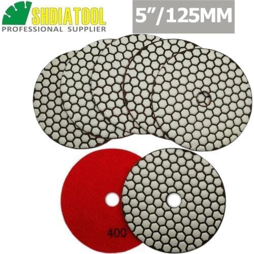 SHDIATOOL 7pcs 5" #400 Diamond Dry Polishing Pads Diameter 5inch Resin Bond Flexible Sanding Disc For Granite Marble Ceramic