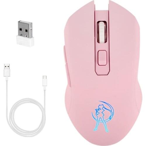 Pink Silent LED Optical Game Mice 1600DPI 2.4G USB Wireless Mouse for PC Laptop 50LA