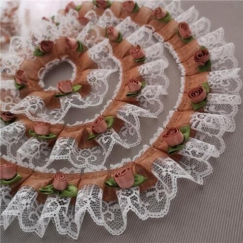 LASUI 3 meters=1 lot High grade Khaki 3D flower lace trim DIY Skirt dress doll Sewing Craft For Costume Hat Decoration 0331